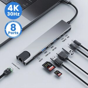 adaptador For ipad USB tipo C a HDMI 4K Thunderbolt 3, adaptador de estación de acoplamiento para ordenador portátil con PD SD TF RJ45 usb c hub tipo c divisor para hdmi 4k thunderbolt