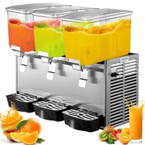 VEVOR Máquina de Dispensador de Bebida 36 L, Máquina de Bebidas Frío con Tanques 12 L * 3, Máquina de Dispensador de Jugo 270 W, Máquina de Bebidas Frías de Acero Inoxidable Temperatura 5-12℃
