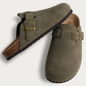 Kidmi-zuecos de ante para mujer y hombre, zapatillas clásicas de corcho, antideslizantes, con soporte para arco