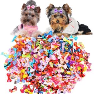 Lazo móvil hecho a mano para mascotas, accesorios para el cuidado del cabello para perros pequeños y gatos, banda de goma, 100 piezas