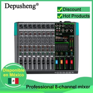 Depusheng-mezclador de Audio profesional MG8, consola de tablero de sonido de 8 canales, sistema de mezcla para DJ, interfaz integrada con 256 efectos de reverberación