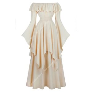Vestido victoriano de cintura elástica para mujer, vestido Medieval sin hombros, vestido de noche elegante de talla grande, manga larga