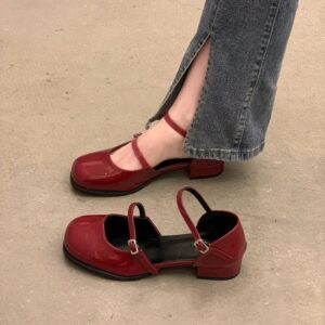 Mary Jane-zapatos de tacón grueso con hebilla para mujer, calzado informal, elegante, poco profundo, de cuero, para oficina y fiesta, nuevo diseño