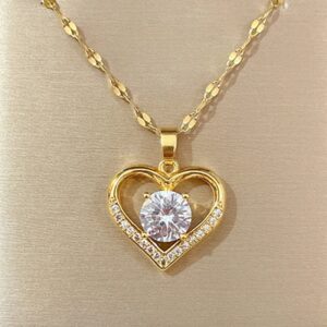 Collar con colgante de corazón de gemas artificiales para mujer, cadena de cuello de labios de acero inoxidable dorado 2022, collares femeninos, joyería para niña