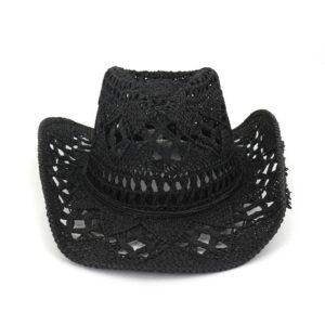 Sombrero de paja de papel vaquero occidental para hombre y mujer, gorro de Jazz de ala ancha, tejido a mano, transpirable, protección solar para playa, Verano