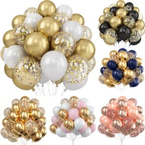 Globos metálicos dorados de 30 piezas y 12 pulgadas, globos de látex blanco perla, confeti dorado para decoraciones de fiesta de cumpleaños y bodas