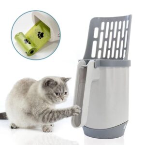 Pala de arena para gatos con bolsa de recarga, filtro para mascotas, recogedor de basura de inodoro limpio, suministros para gatos, caja de arena para gatos, autolimpieza