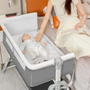 Cuna de bebé multifuncional, cama mecedora de bebé, Cama grande de empalme, plegable, empalme de altura ajustable