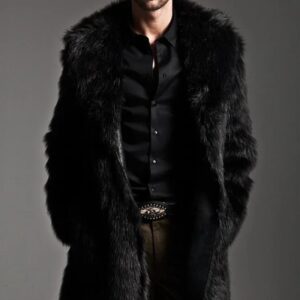 Chaqueta larga de piel sintética para hombre, abrigo grueso con solapa grande, ropa de otoño e invierno, 2020