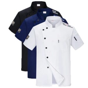 Camisa de uniforme de Chef Unisex, chaqueta de cocinero de manga corta, Top de camarero de cocina de restaurante