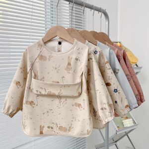Baberos impermeables para bebé, delantal de manga larga con dibujos de animales, ropa de alimentación para niños de 0 a 5 años