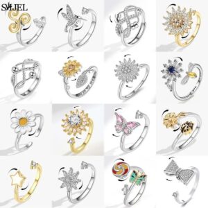 Anillo de ansiedad de girasol para mujer, anillos giratorios Fidget para mujer, lindos encantos de colibrí de mariposa, anillo de dedo antiestrés, regalos giratorios, nuevo