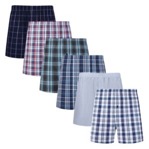 JupiterSecret-bóxer de 6 piezas para hombre, ropa interior informal a cuadros con cintura elástica y botones, pantalones cortos tejidos para el hogar, Color aleatorio