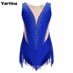 Mono de gimnasia para niñas, traje de baño para Ballet, leotardos de baile lírico, traje de patinaje artístico, Body de malla transparente, Ropa de baile