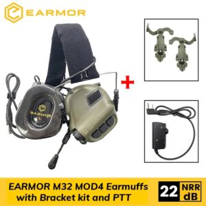 EARMOR-orejeras de tiro M32 MOD4, auriculares tácticos con reducción de ruido, adaptador de riel de arco de casco con adaptador PTT Kenwood, nuevo