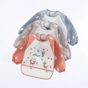 Baberos impermeables de dibujos animados para bebé, delantal de bolsillo de manga larga para comer y dibujar, de 0 a 3 años