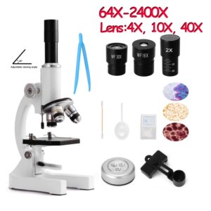 Microscopio óptico Monocular 64X-2400X para niños de escuela primaria, microscopio Digital de ciencia Experimental y Biología