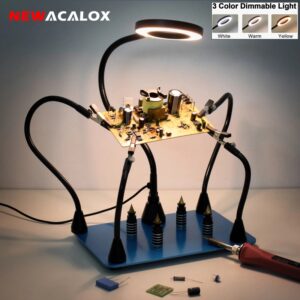 NEWACALOX-Clips de fijación PCB, soporte de soldadura, herramienta de tercera mano, manos de ayuda flexibles magnéticas con lupa iluminada con LED 3X