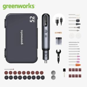Greenworks-Mini amoladora eléctrica inalámbrica de 8V, herramientas eléctricas con batería de litio, Cargador USB, 52 piezas 80W