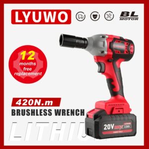 LYUWO Llave de impacto eléctrica sin escobillas, 20V, 420N.m, batería de iones de litio recargable, utilizada para herramientas eléctricas de neumáticos de automóvil