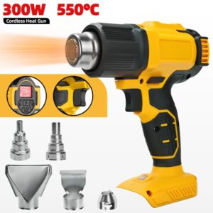 Pistola de aire caliente inalámbrica con 5 boquillas y pantalla Digital LCD, 300W, 550 ℃, para Batería Dewalt de 20v (sin batería)