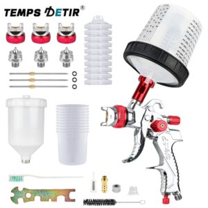 Pistola pulverizadora HVLP profesional de 1,4 mm, 1,7 mm, 2,0 mm, herramienta de pistola pulverizadora de pintura automática para el hogar, 10 vasos medidores desechables sin limpieza de 600 ml