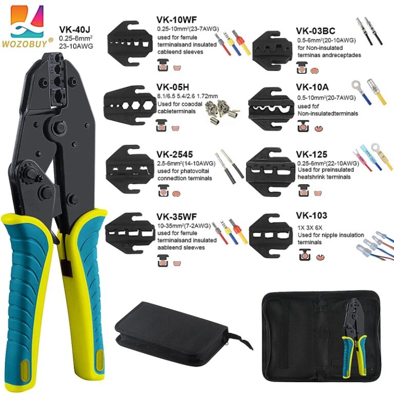 WOZOBUY-Herramienta de prensado de VK-40J termorretráctil, varias mordazas para Extremo de cable de férula, barril abierto, conectores aislados y PV