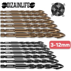 Juego de brocas hexagonales cruzadas para azulejos, Kit de herramientas de carpintería, abridor de agujeros de hormigón de Cerámica y Vidrio, broca triangular de aleación dura de ladrillo, 3-12mm