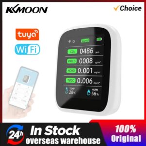 Medidor de calidad del aire portátil con Wifi, probador de temperatura y humedad, pantalla LCD a Color, Detector de dióxido de carbono con tiempo, 8 en 1