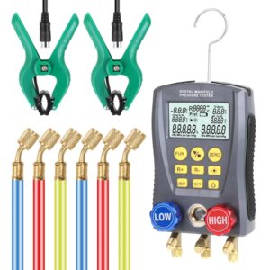 Kit de herramientas de válvulas de Manómetro Digital de WZ-0031, probador de colector de presión de vacío de refrigeración, probador de temperatura HVAC, 0-6000Kpa